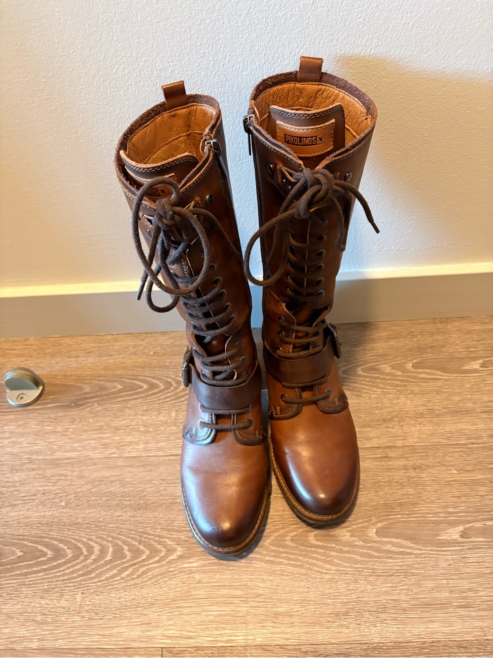 PIKOLINOS Chestnut Brown Tall Lace-Up Leather Boots